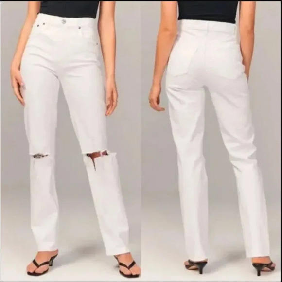 Abercrombie 90s Straight Ultra High Rise White Jeans Womens Size 32 14 Long - Picture 1 of 8